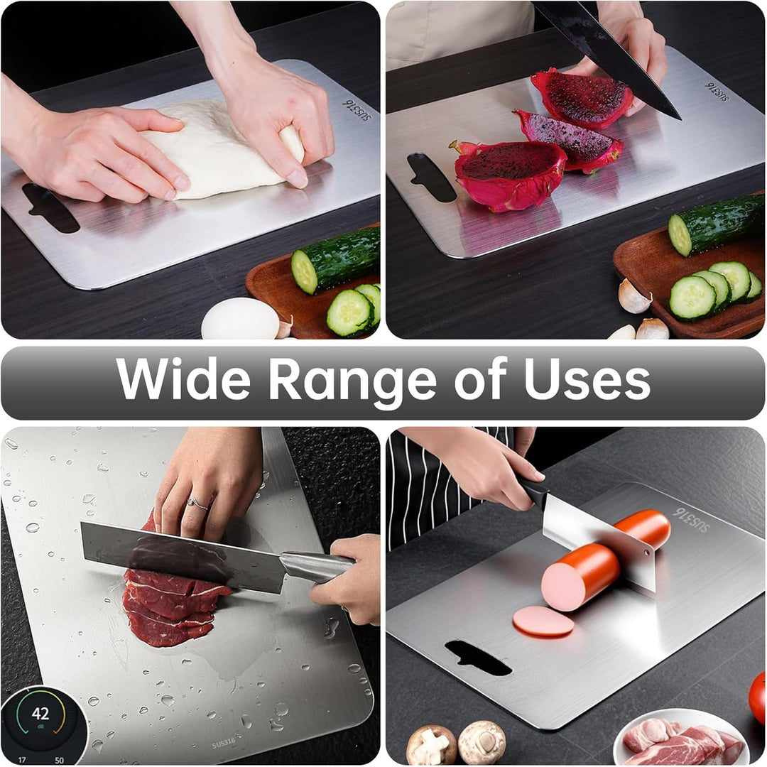 2 Stück Titan Schneidebrett, S316 Edelstahl Titanium Cutting Board, Doppelseitiges Schneide-brett in