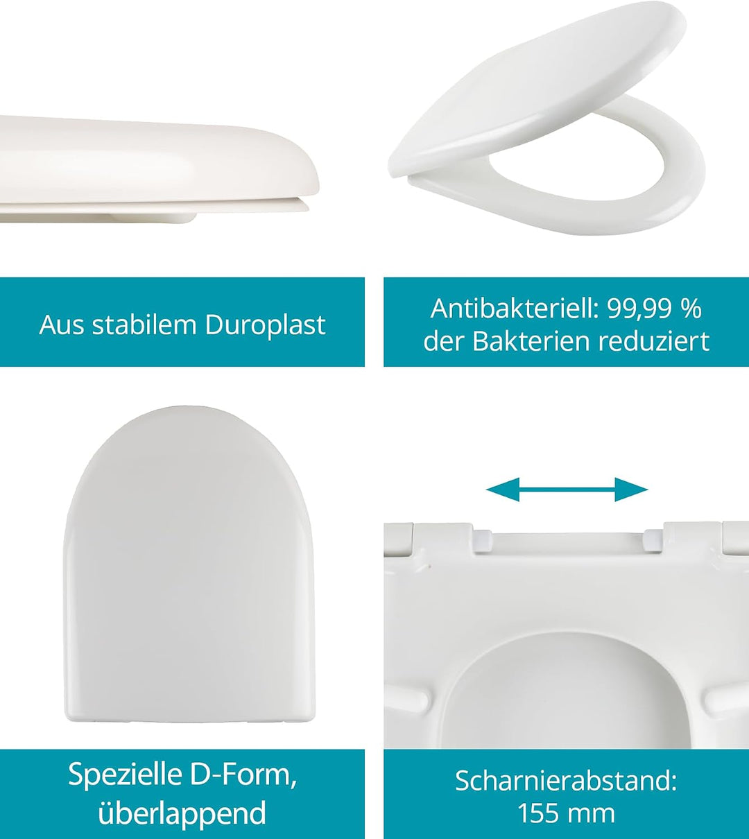Calmwaters® Antibakterieller WC Sitz für Keramag Renova Nr. 1, Toilettensitz mit Absenkautomatik, Du