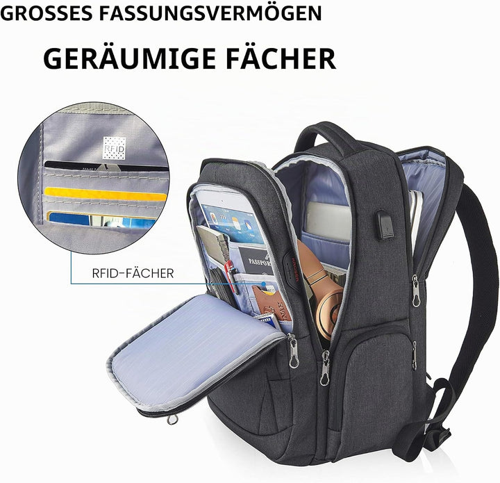 KROSER Laptop Rucksack 17,3'' Business Rucksack Schulrucksack Grosser Wasserdicht Taschen Reise Back