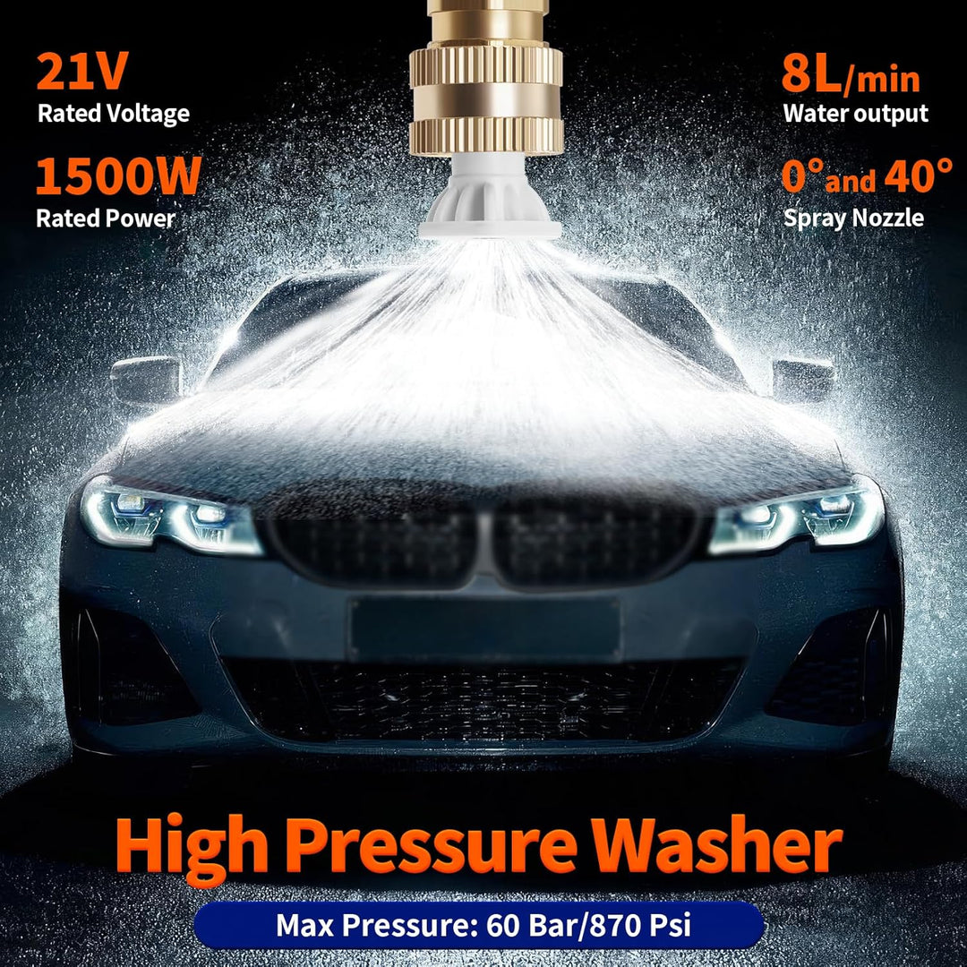 Akku Hochdruckreiniger, 21V 60Bar Mobile Akku-hochdruckreinige𝗿, Hochdruckreiniger mit 2 akkus, 3-in