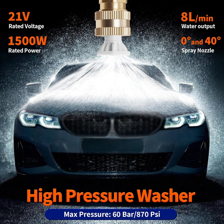 Akku Hochdruckreiniger, 21V 60Bar Mobile Akku-hochdruckreinige𝗿, Hochdruckreiniger mit 2 akkus, 3-in