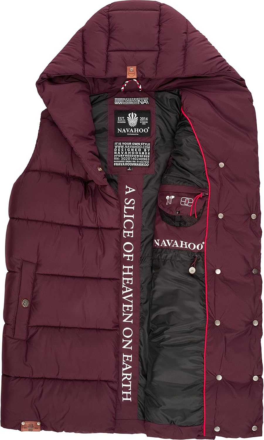 Navahoo warme Damen Winter Steppweste lang mit Kapuze Madilynaa XS-XXL M Wine, M Wine