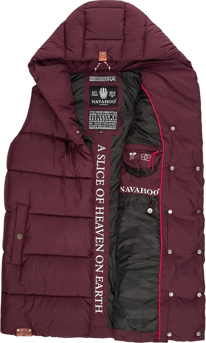Navahoo warme Damen Winter Steppweste lang mit Kapuze Madilynaa XS-XXL M Wine, M Wine