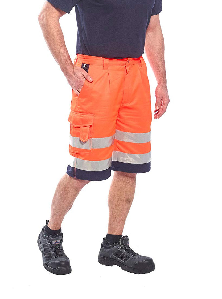 Portwest Warnschutz-Shorts aus Polyester-Baumwolle, Grösse: L, Farbe: Orange/Marine, E043ONRL L Oran