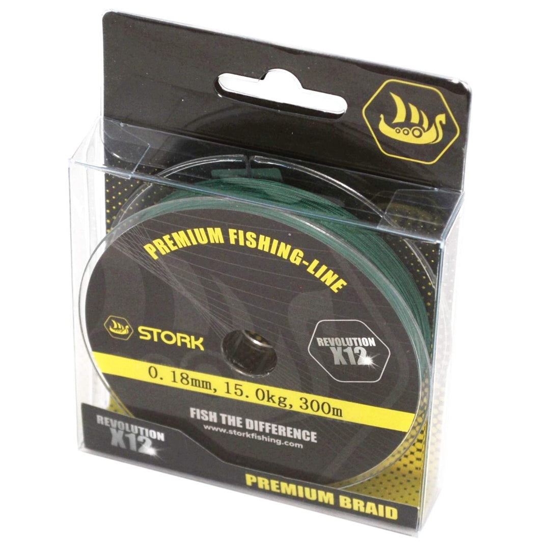 Stork Revolution, 12-Fach geflochtene Premium Angelschnur 300m Moosgrün 23 kg / 0.26 mm, Moosgrün 23