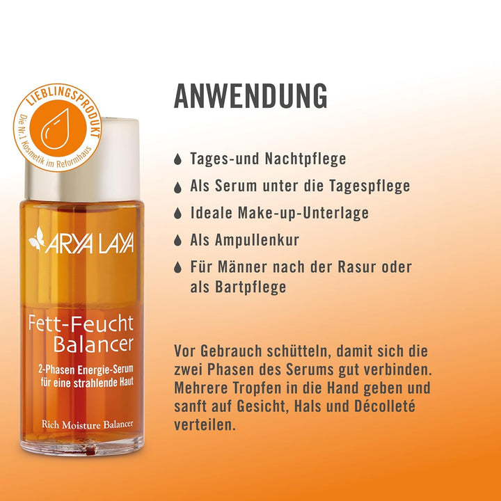 ARYA LAYA Fett-Feucht Balancer Klassik: 2-Phasen Energie-Serum für strahlenden Teint, für alle Hautt