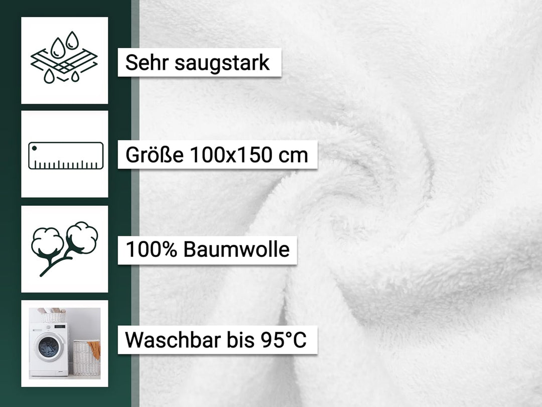 ZOLLNER 5er Set Badetücher, Badehandtücher, 100x150 cm, Baumwolle, weiss 100 x 150 cm, 100 x 150 cm