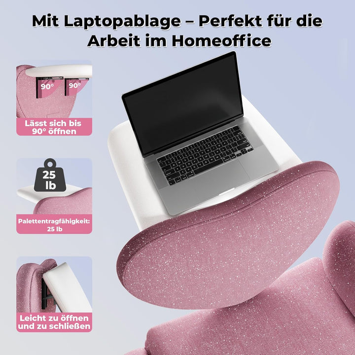 HOMRELEXA Bürostuhl mit Klappbarer Tischplatte, Breiter Schneidersitz Stuhl mit Klappbaren Armlehnen
