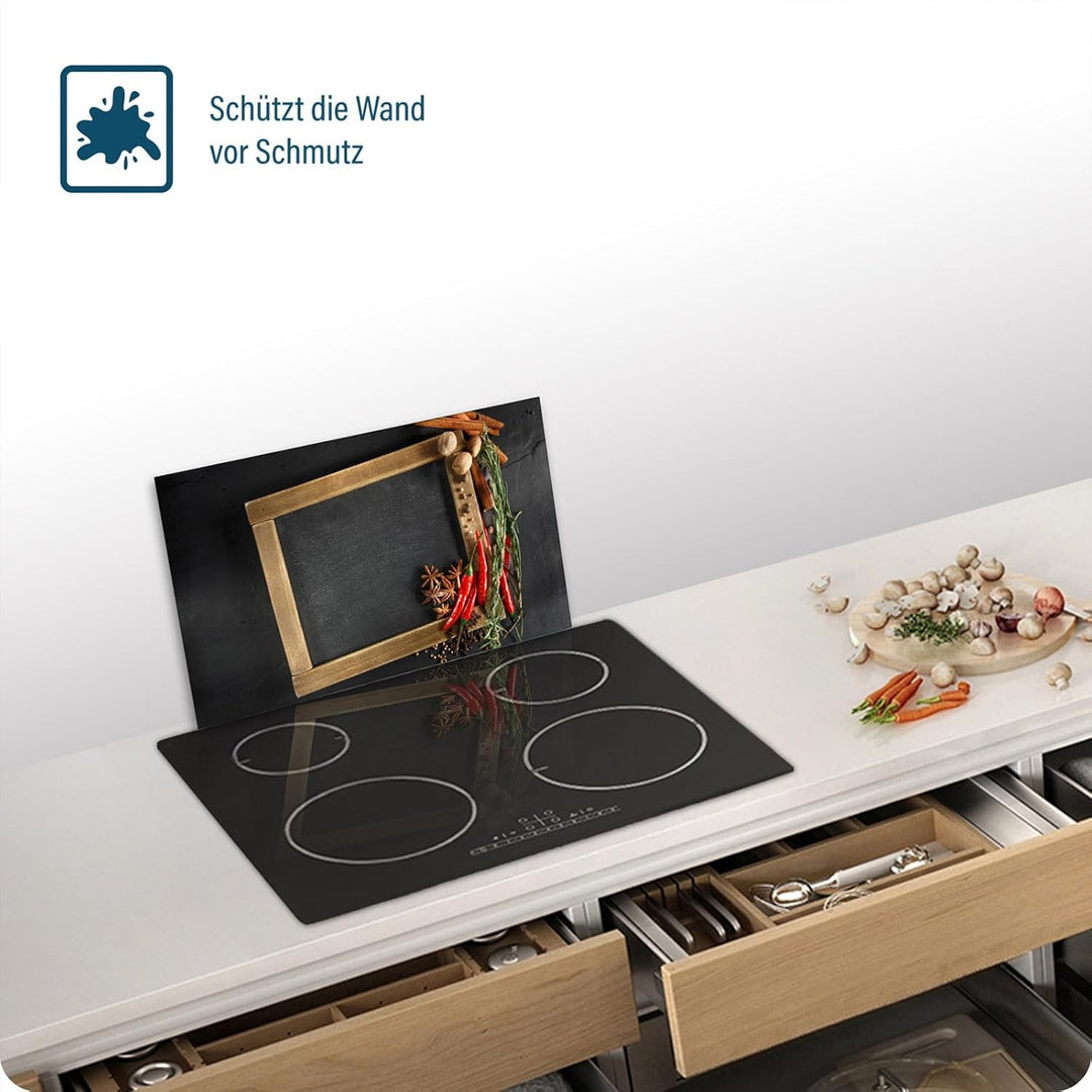 SFArt Herdabdeckung Glas – Gehärtetes Glas Schneidebrett & Ceranfeld Abdeckplatte 1 Teilig 52x30– Hy