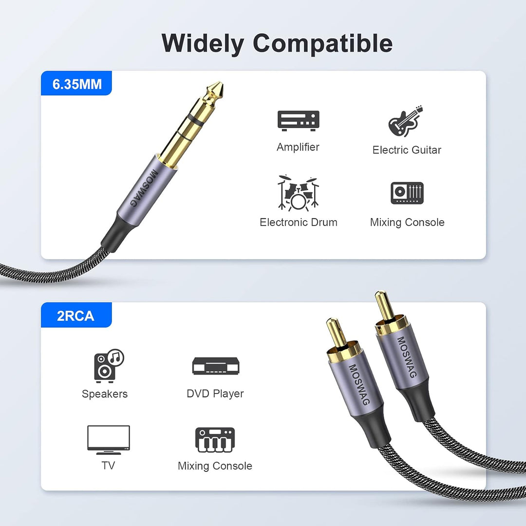 MOSWAG 6.35mm 1/4" TRS to Dual RCA Audio Cable, 6,35mm 1/4'' Männlich zu 2 RCA Männlich Stereo Audio
