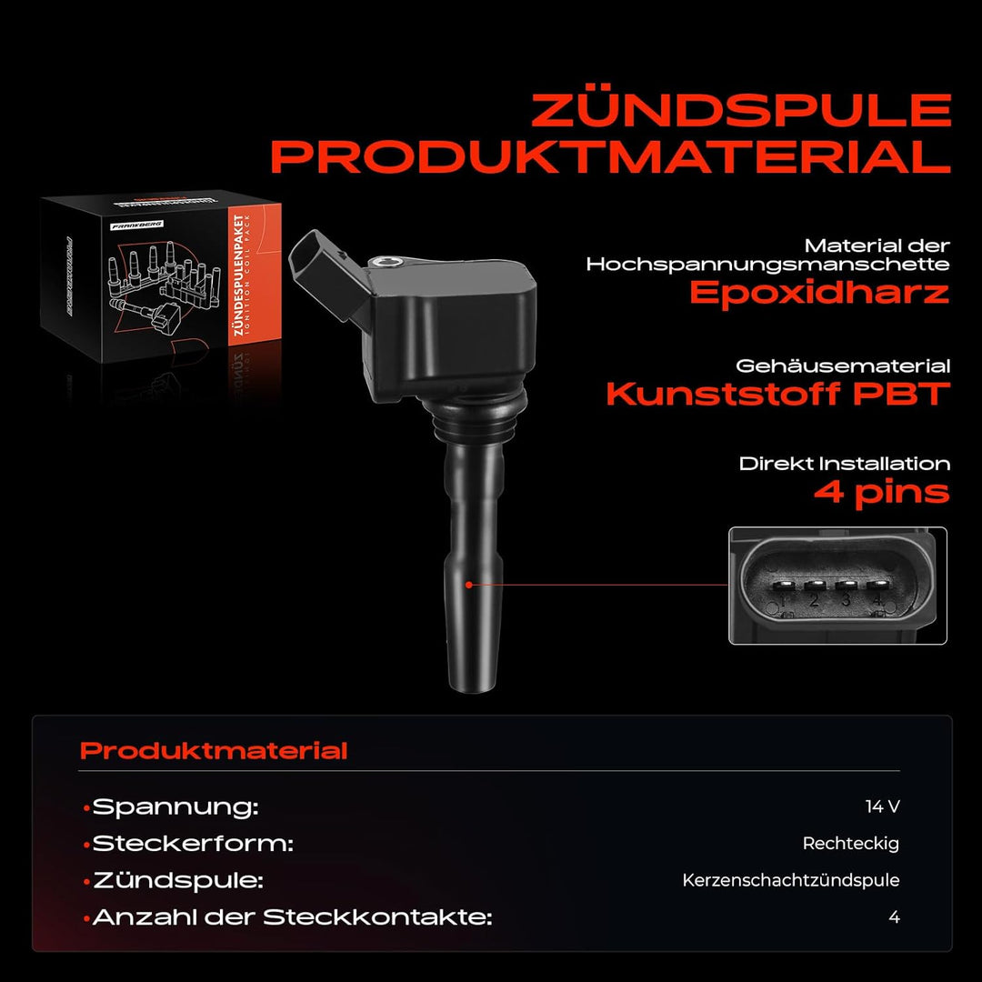 Zündspule für A1 8XA, 8XF A3 8V1, 8VK 8V7, 8VE 8VS, 8VM 8VA, 8VF A4 8W2, 8WC, B9 A4 Avant 8W5, B9 Q2