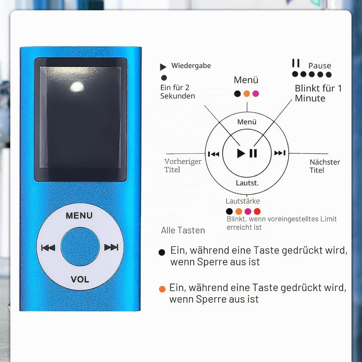 MP3-Player/MP4-Player Bluetooth 5.0, 1.8" Tragbarer HiFi-Musikplayer mit Verlustfreiem Sound und Lau
