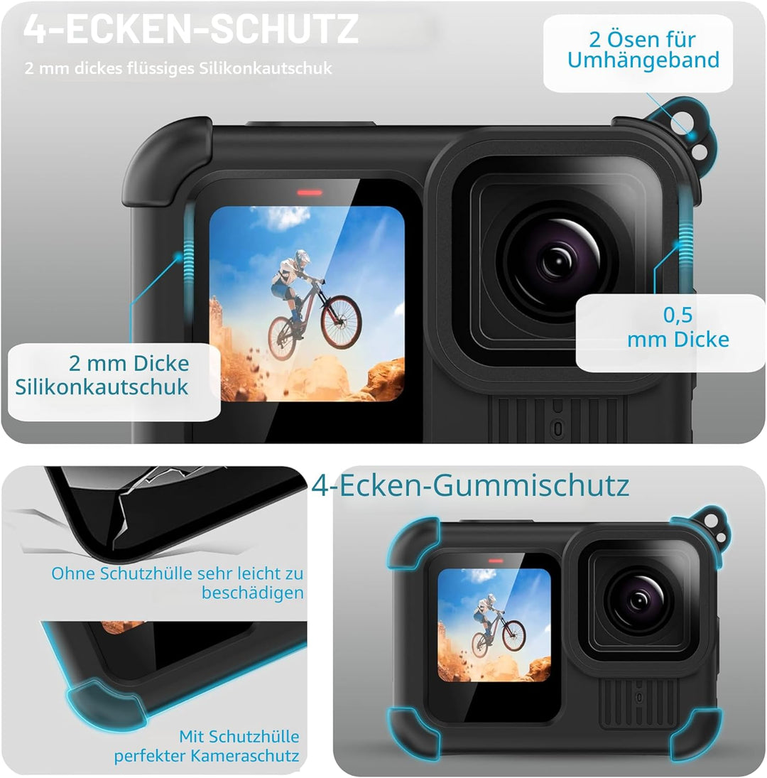 FitStill Schwarze Silikon-Schutzhülle, nur für Go Pro Hero 13, Akku-Seitenabdeckung, Displayschutzfo
