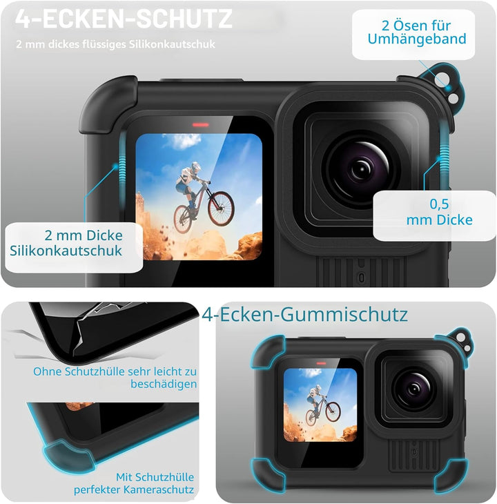 FitStill Schwarze Silikon-Schutzhülle, nur für Go Pro Hero 13, Akku-Seitenabdeckung, Displayschutzfo