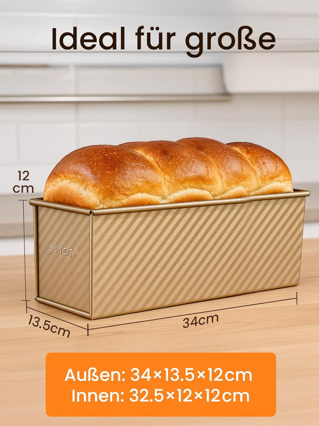 Premium Brotbackform mit Deckel 34,5×13,5×12cm Extra Hohe Toastbrot Backform, Antihaft-Beschichtung,