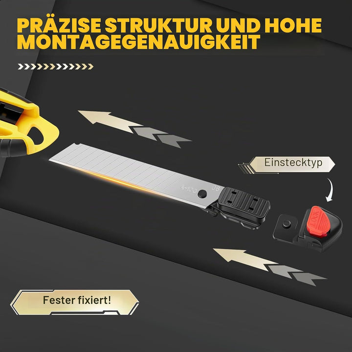 5 Stück Cuttermesser Set Profi mit 20 Stück Ersatzklingen aus Carbonstahl, Teppichmesser mit Gummigr