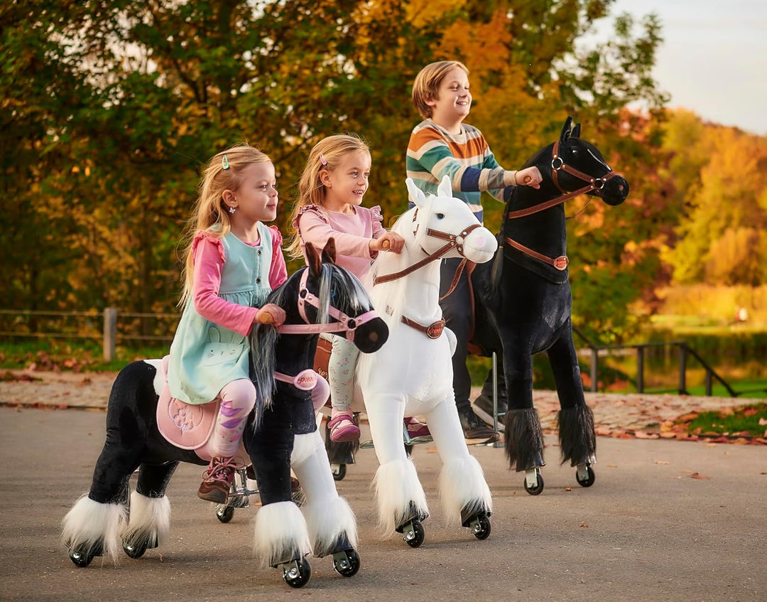 Ponnie Reitpferd mit Rollen Dixi Zebra S (3-6 Jahre), Spielpferd zum Reiten mit Abnehmbarer Braun Sa