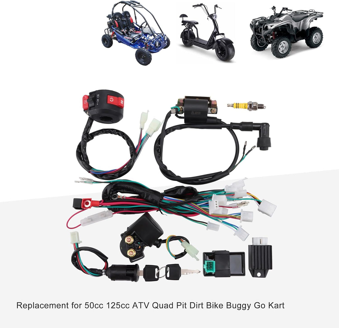 GOOFIT 50cc 125cc Volle Elektrik Kabelbaum Spule Gleichrichter CDI Ersatz für ATV Solenoid Zündkerze