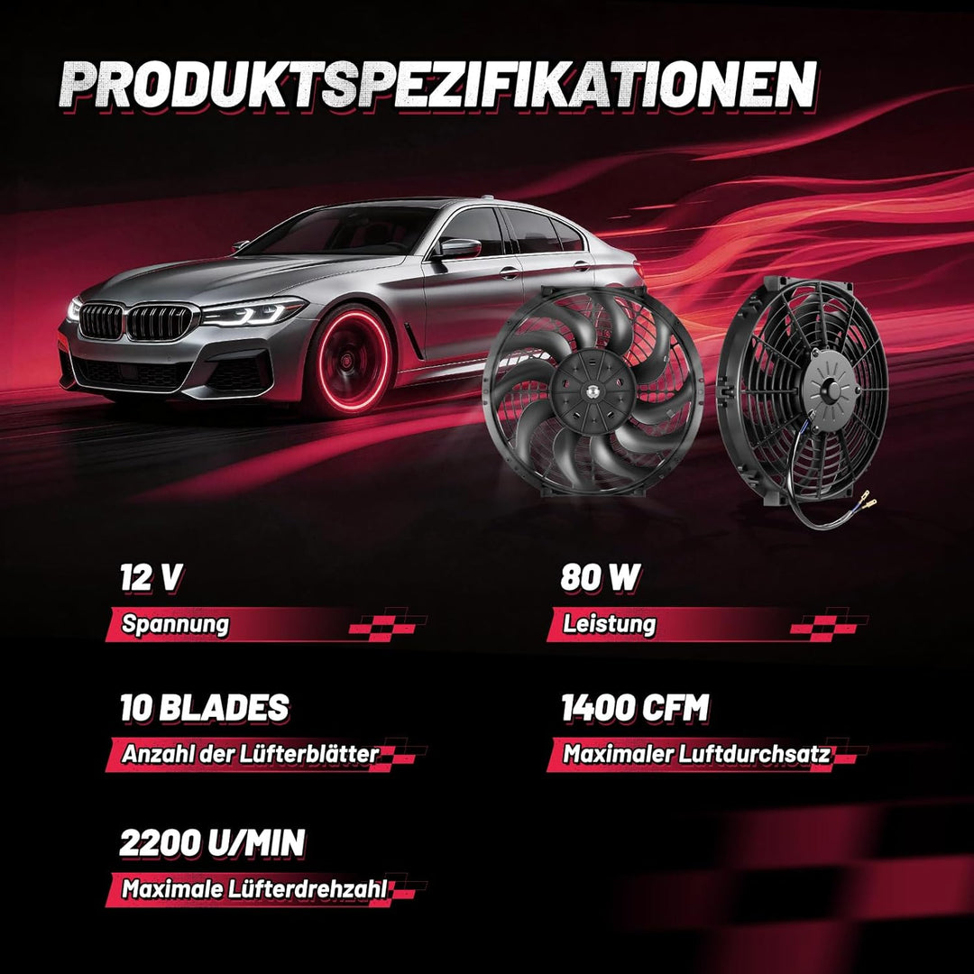 BDFHYK 12 Zoll 12V 80W Universal Auto Kühlerlüfter Kühlgebläse Elektrischer Lüfter Motorlüfter Slim
