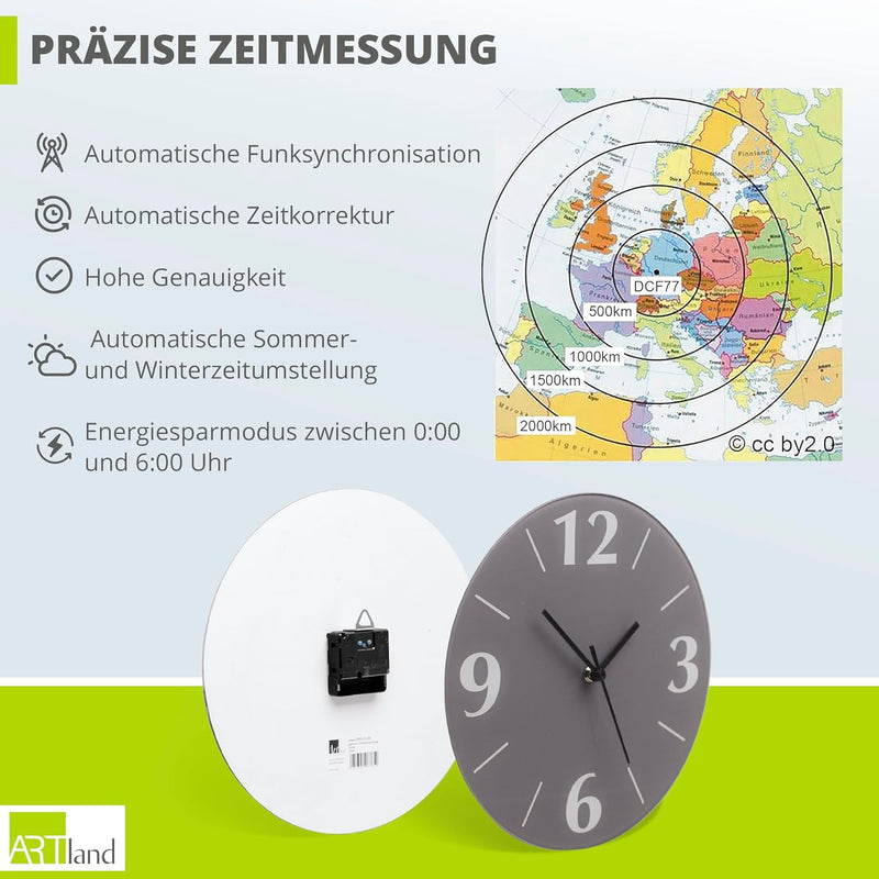 ARTLAND Wanduhr ohne Tickgeräusche Glas Funkuhr Ø 30 cm Rund Lautlos Obst Früchte Zitrone im Eiswürf