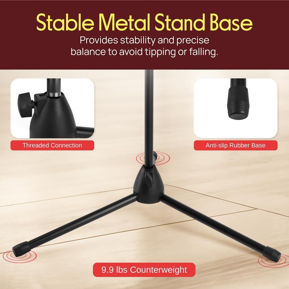 Pyle Mikrofonständer mit Schwanenhals – Mikrofonstativ höhenverstellbar 132–200cm, faltbar, 5/8" Gew