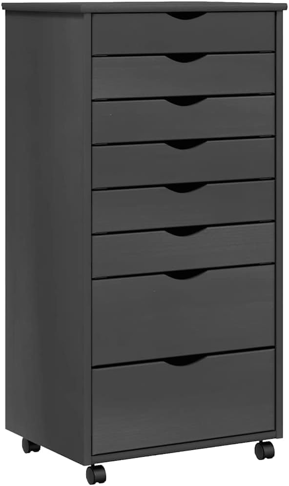 Rollschrank mit Schubladen Moss Grau Massivholz Kiefer Rollcontainer mit 8 Schubladen, Mobiler Akten