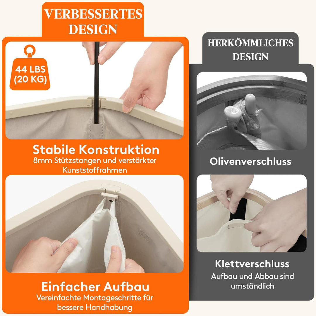 Lifewit Wäschekorb 145L mit Deckel, Grosser Wäschesammler aus Kunststoff, Fächer Wäschebox Laundry B
