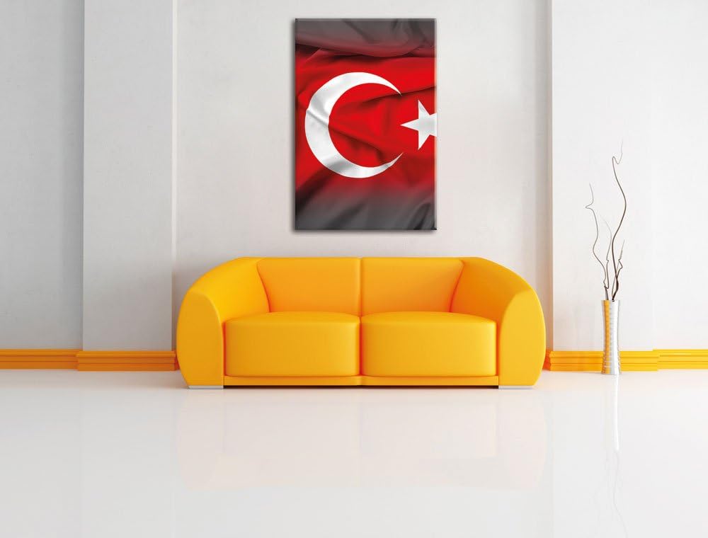Pixxprint Flagge der Türkei schwarz/weiss / 120x80cm Leinwandbild bespannt auf Holzrahmen/Wandbild K