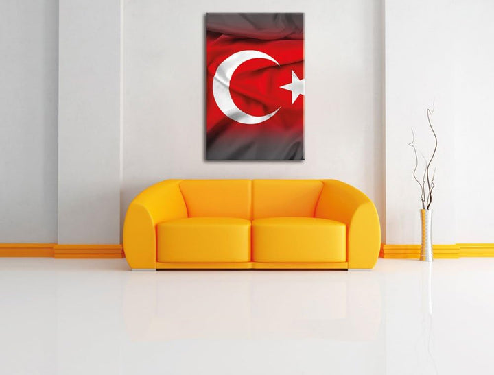 Pixxprint Flagge der Türkei schwarz/weiss / 120x80cm Leinwandbild bespannt auf Holzrahmen/Wandbild K