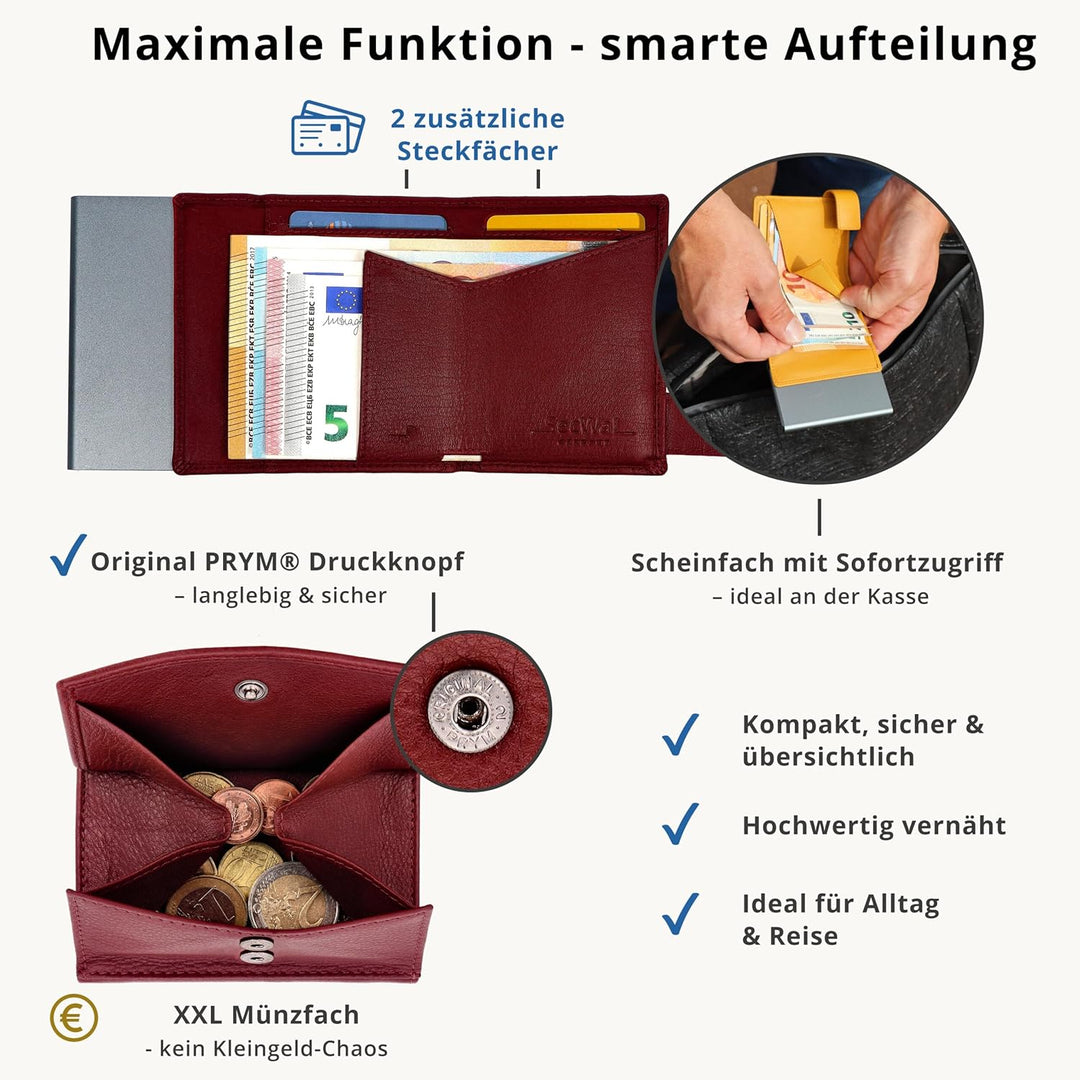 SecWal Kartenetui mit XXL Münzfach Druckknopf inkl. Geschenkbox - Made in Germany - Geldbörse inkl.