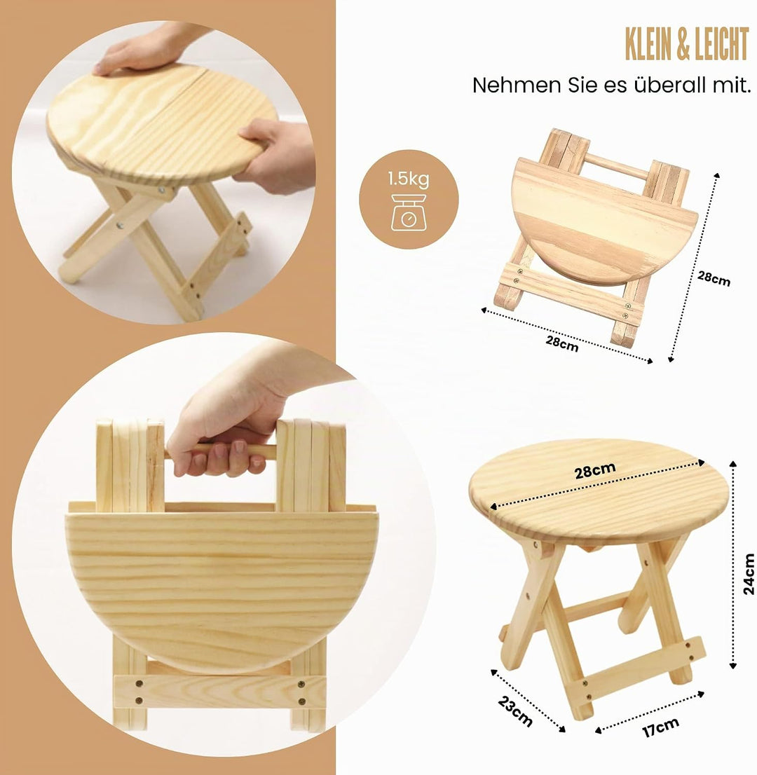 Mini-Hocker, runder Holzsitz, zusammenklappbar, Reisesitz, Kindertreppe, tragbare Fussstütze für Hau