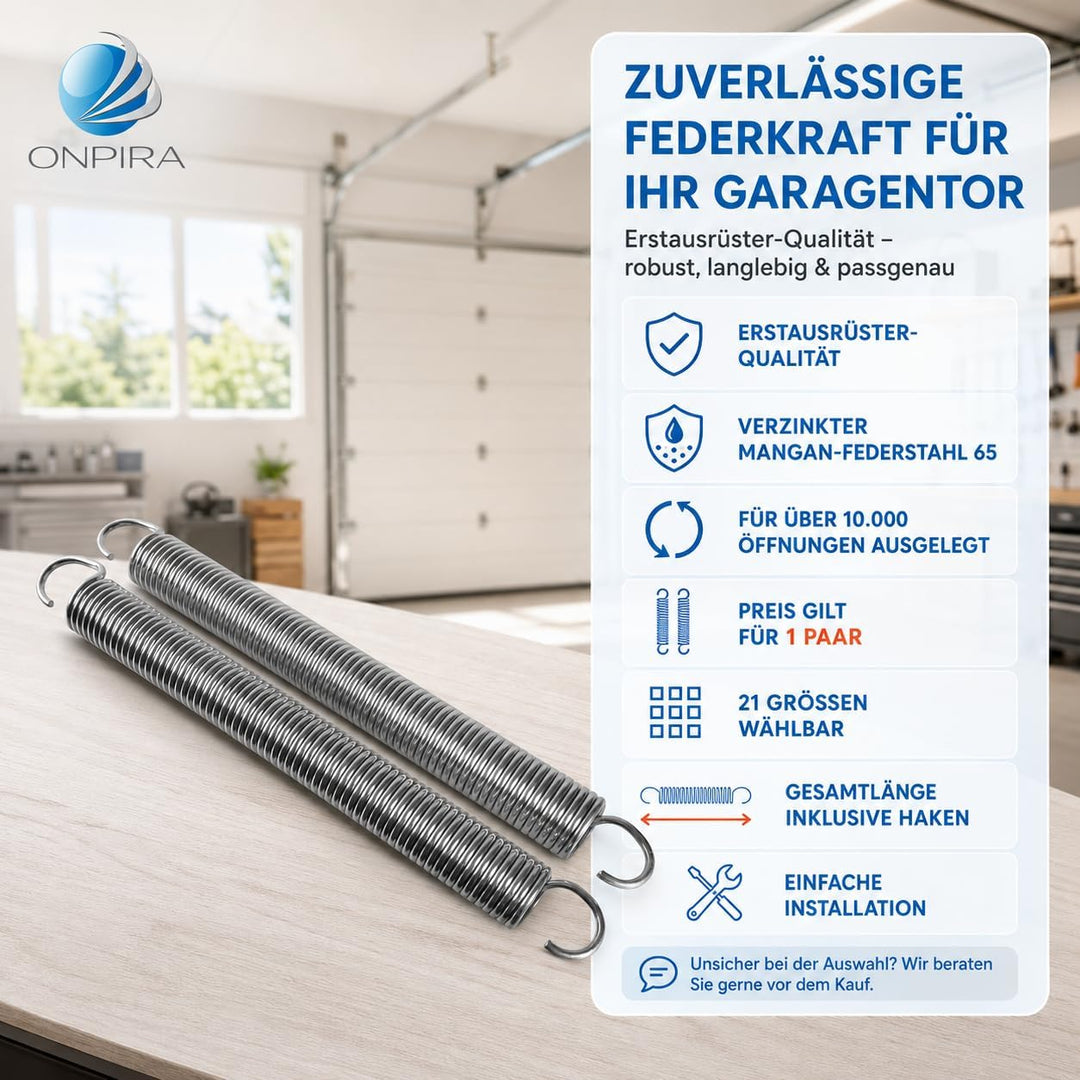 Onpira® 2x Universal Garagentor Feder in 21 Grössen verzinkt in Erstausrüster Qualität! zur Auswahl