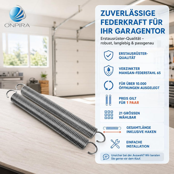 Onpira® 2x Universal Garagentor Feder in 21 Grössen verzinkt in Erstausrüster Qualität! zur Auswahl