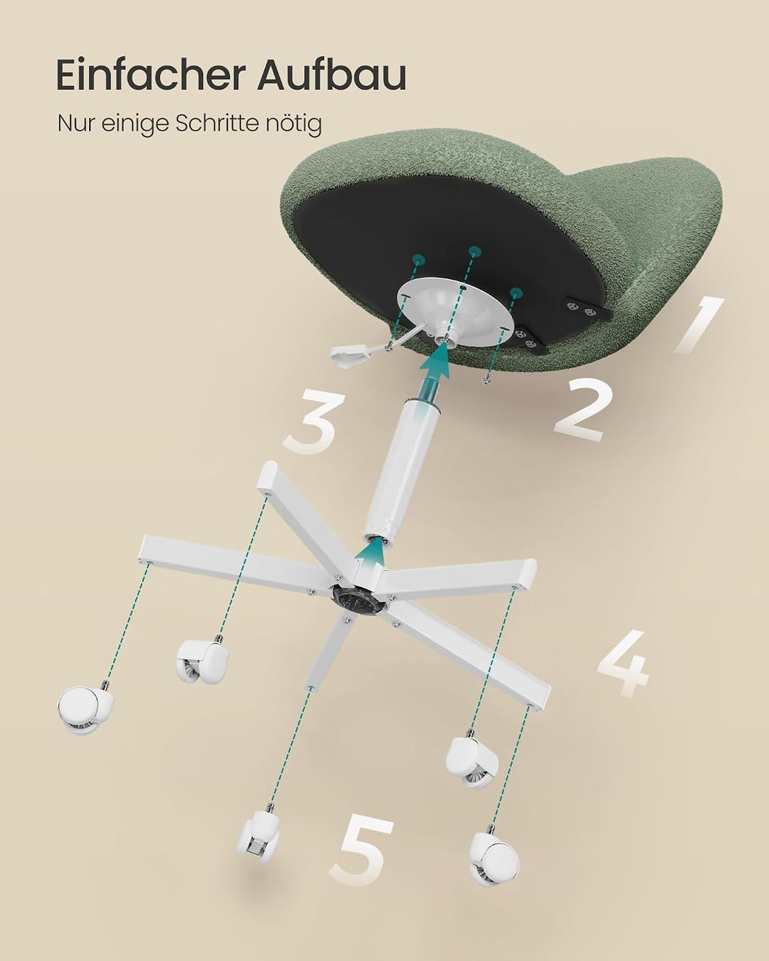 SONGMICS Homeoffice-Stuhl, Schminkstuhl aus Teddy-Fleece, Schreibtischstuhl, Schaumstoffpolsterung,