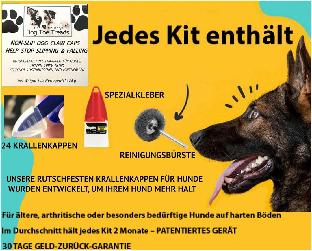 Dr. McHenrys Krallenkappen für Hunde 24er Set mit Kleber und Reinigungsbürste, mehr Halt und Stabili
