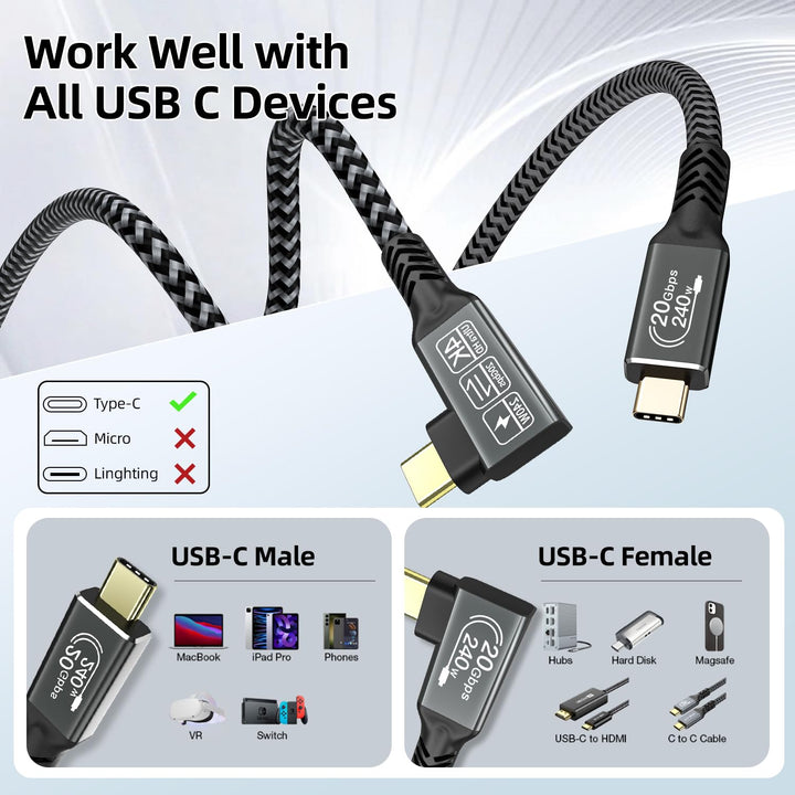 CAKOBLE USB C Kabel auf USB C 2M,USB 3.2 Gen2 Typ C ladekabel,20 Gbps Datenübertragung,240W 48V/5A S