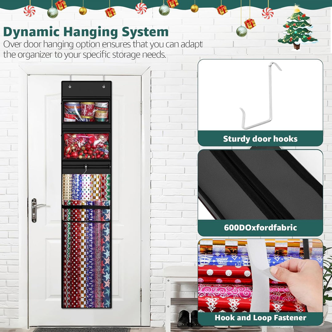 Geschenkpapier-Organizer, doppelseitig, zum Aufhängen, Geschenkpapierrollenhalter für Weihnachten, 1