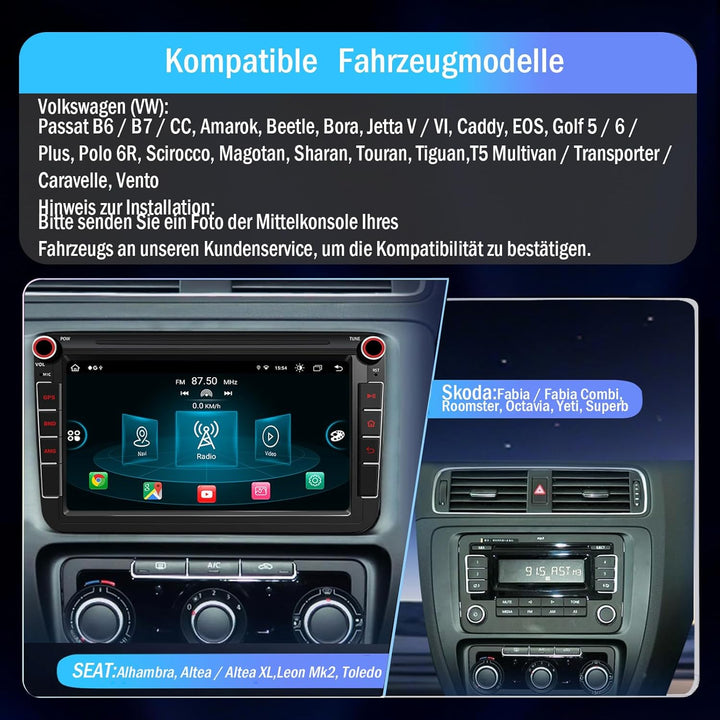 Autoradio für VW Golf 5 6 T5 Polo Sharan Passat Tiguän,[Android 14.0 4GB+64GB 2.0Ghz] CAWELL Doppel