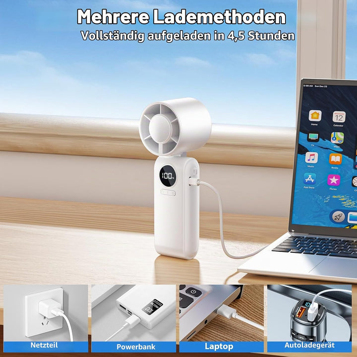 Handventilator mit Eiskompressorfunktion, Tragbarer Mini Ventilator, Leistungsstarker Handventilator