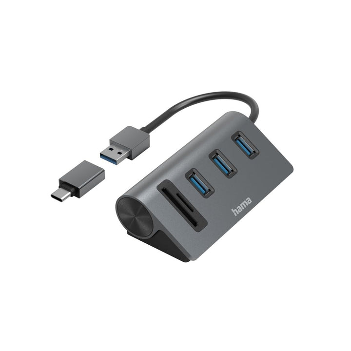Hama USB-Hub und Kartenleser 5 Ports (3x USB-A, 1x SD, 1x microSD, mit USB-C-Adapter, bis 5 Gbit/s,