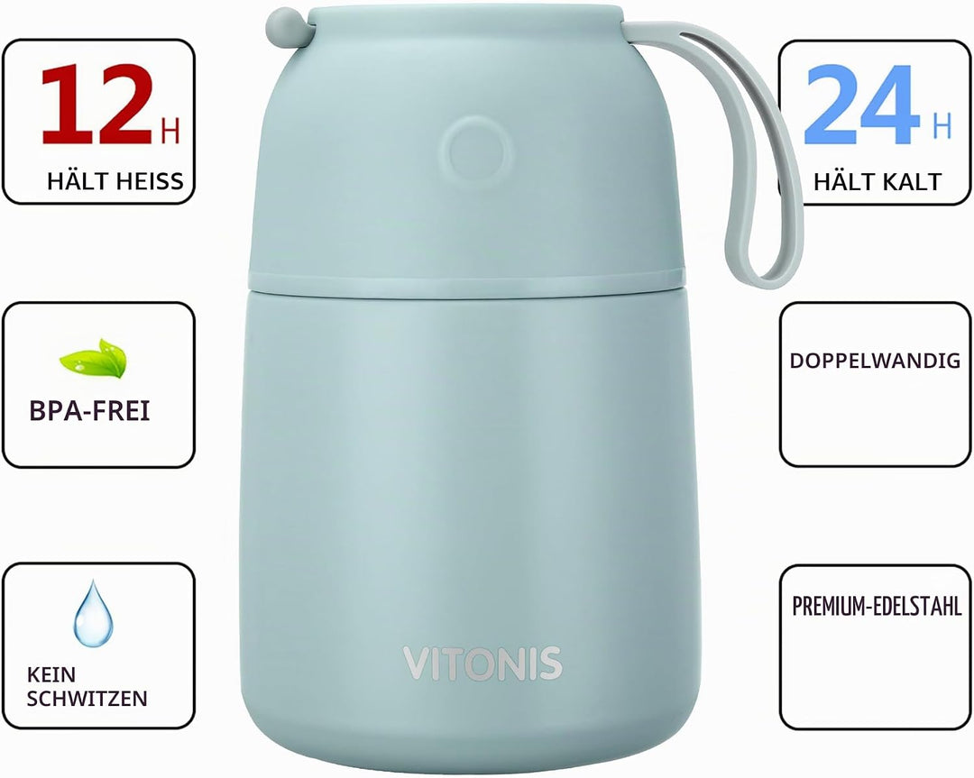 Thermobehälter für Essen 500ml Edelstahl Isolierbehälter Gefäss für warme Speissen, Essen, Suppe, Is