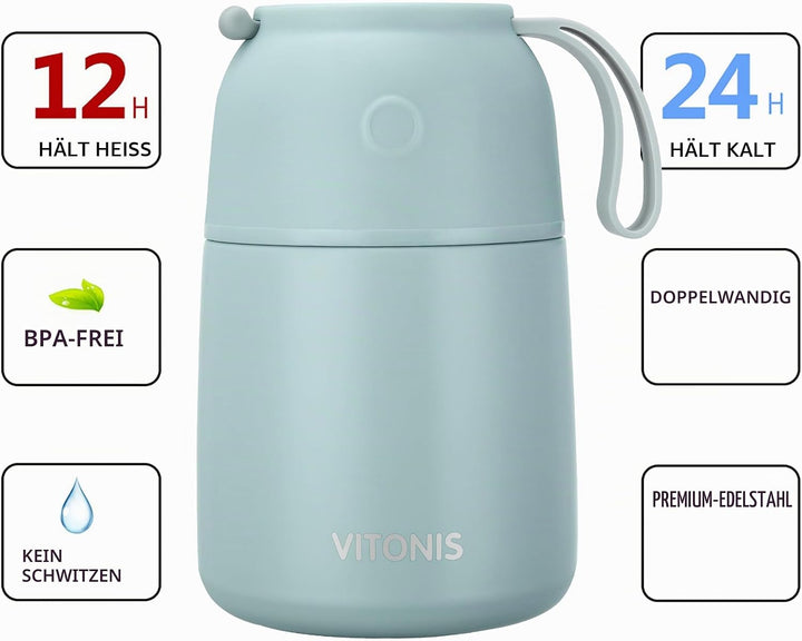 Thermobehälter für Essen 500ml Edelstahl Isolierbehälter Gefäss für warme Speissen, Essen, Suppe, Is