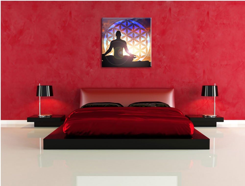 Pixxprint Meditierender Mensch Blume des Lebens, Format: 70x70 auf Leinwand, 70x70