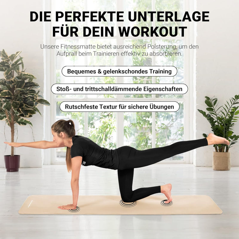 MSPORTS Gymnastikmatte | Yogamatte Premium rutschfest inkl. Tragegurt + Übungsposter + Workout App I