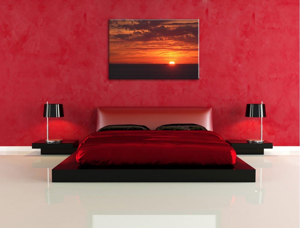 romantischer Sonnenuntergang über Meer Leinwand, XXL riesige Bilder fertig gerahmt mit Keilrahmen, K