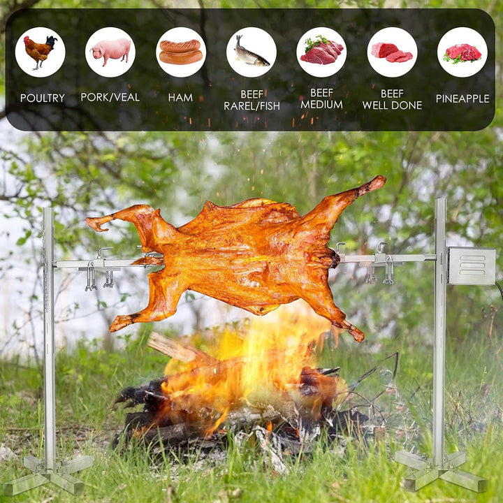 Elektrischer Drehspiess für Grill, 15W Motor mit 360° Rotation, höhenverstellbar 38-62 cm, Edelstahl
