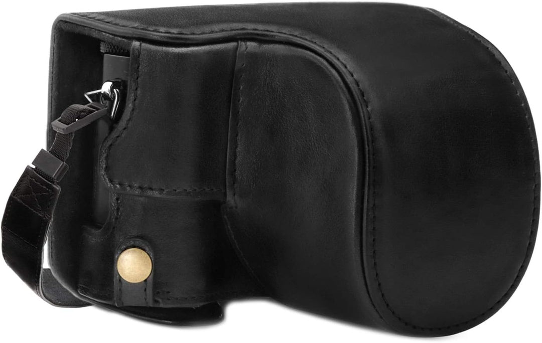 MegaGear MG1565 Panasonic Lumix DC-LX100 II Ever Ready Echtleder Kamera-Case mit Trageriemen - Schwa