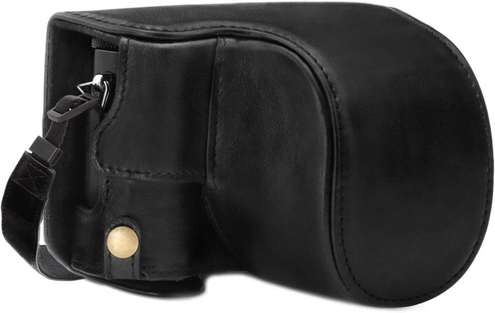 MegaGear MG1565 Panasonic Lumix DC-LX100 II Ever Ready Echtleder Kamera-Case mit Trageriemen - Schwa