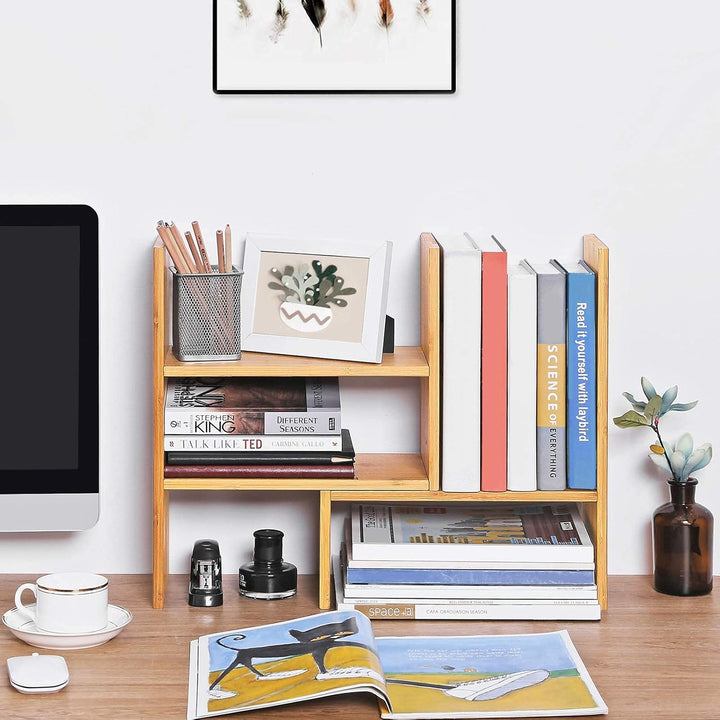 SONGMICS 3 verstellbarer Ablagesystem Tisch-Organizer, platzsparendes DIY-Tischregal, kleines Bücher