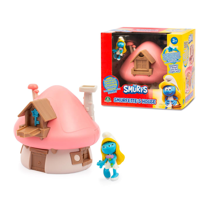 Giochi Preziosi Die Schlümpfe, Smurfette und Haus mit pinkem Dach Spielset mit Zubehör und Aufkleber
